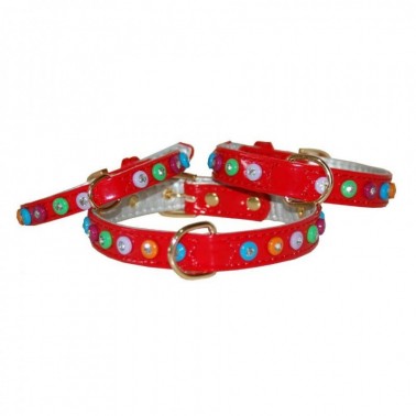 Collar Charol con diamantes de color 1,5 x 30 cm rojo