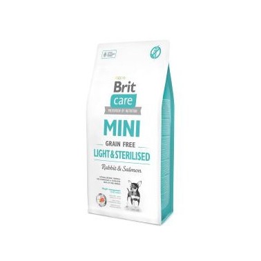 BRIT CARE GRAIN FREE MINI LIGHT & STERILISED PERRO ADULTO CON SALMÓN Y CONEJO 7Kg