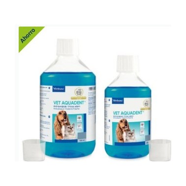 VET AQUADENT VIRBAC 500 ml Solución antiplaca,   para el agua de bebida. Para la higiene bucodental diaria de perros y gatos.