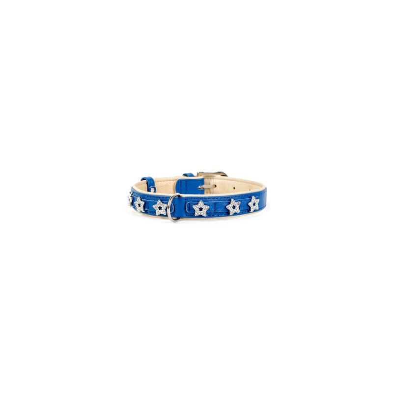 COLLAR CUERO ESTRELLAS AZUL OSCURO ANCHO 25mm LONGITUD 38-49cm