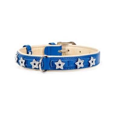 COLLAR CUERO ESTRELLAS AZUL OSCURO ANCHO 25mm LONGITUD 38-49cm
