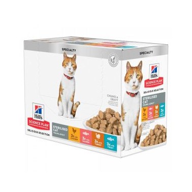 HILL'S SCIENCE DIET MULTIPACK GATO ADULTO ESTERILIZADO 12 BOLSITAS DE 85g
