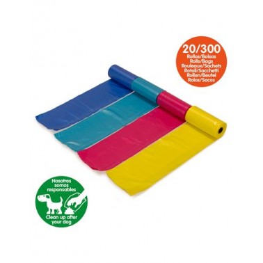Bolsas de recambio de colores para excrementos de perro (20 rollos x 15 bolsas)