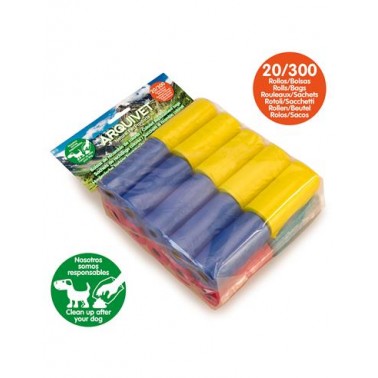 Bolsas de recambio de colores para excrementos de perro (20 rollos x 15 bolsas)