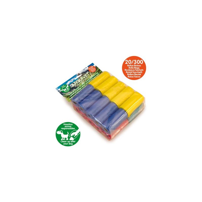 Bolsas de recambio de colores para excrementos de perro (20 rollos x 15 bolsas)
