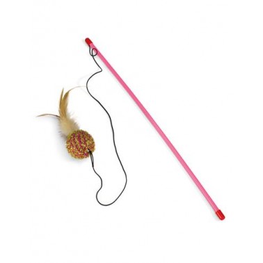 Palo rosa con bola y plumas - Ideal para interactuar con nuestro gato - Juguetes y accesorios