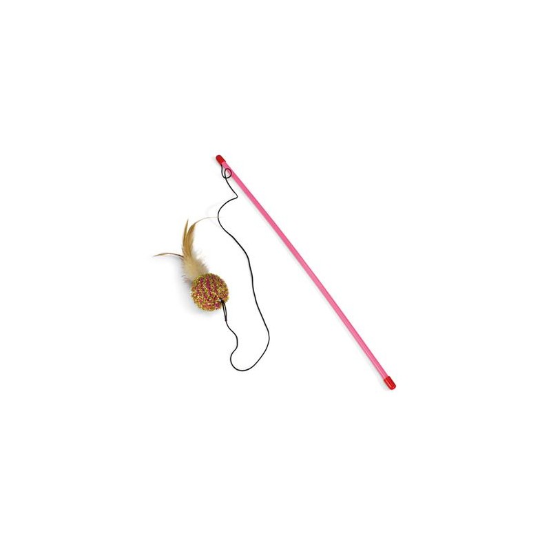Palo rosa con bola y plumas - Ideal para interactuar con nuestro gato - Juguetes y accesorios