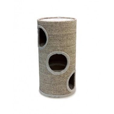 Rascador cilindrico beige con agujeros para gatos - 36 x 36 x 70 cm