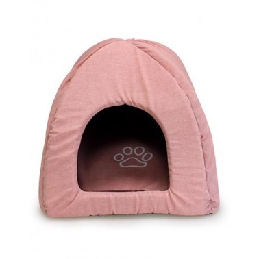 Iglú para perros Rosa con Huella y Ribete 40x40x45cm