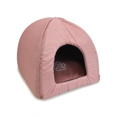 Iglú para perros Rosa con Huella y Ribete 40x40x45cm