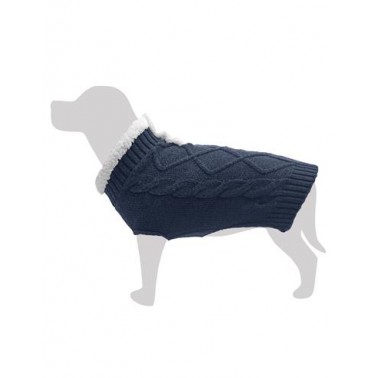Jersey Azul de Cuello Blanco para perros "Aneto" S - 25 cm - Protege del frío