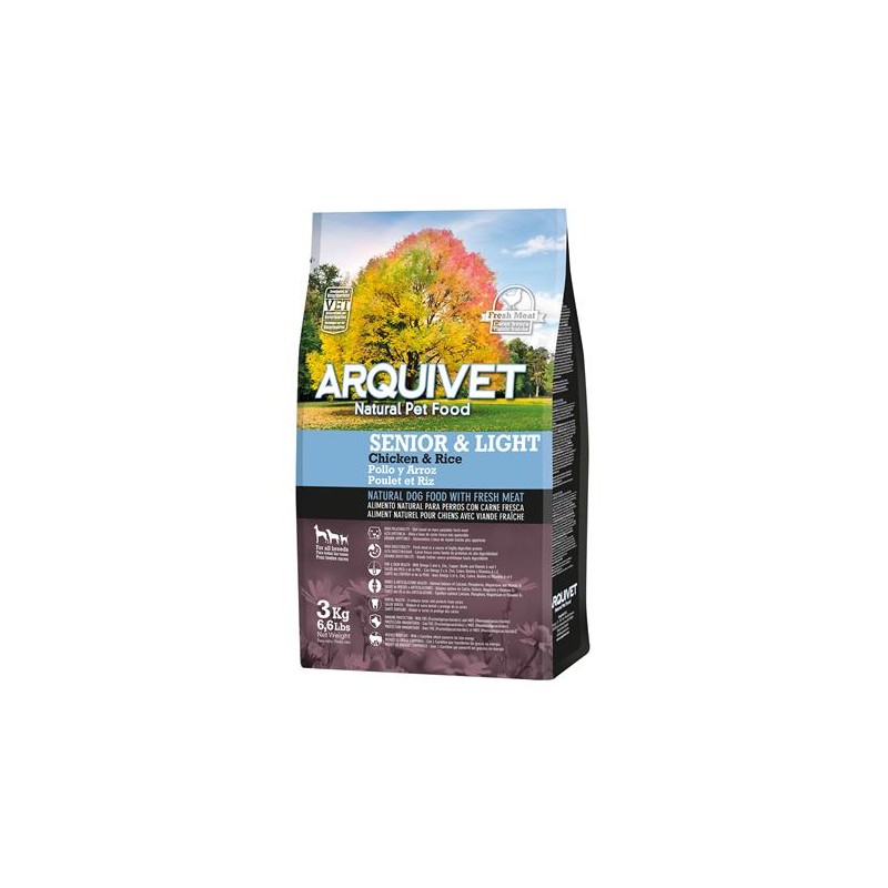 Arquivet - Senior & Light - Pienso para perros adultos - Pollo y arroz - 3 Kg