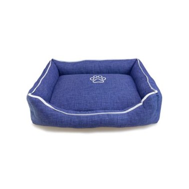 Cama cuadrada Azul con Huella y Ribete 70x55x19cm