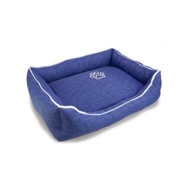 Cama cuadrada Azul con Huella y Ribete 70x55x19cm