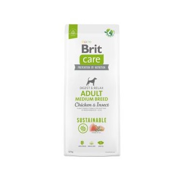 BRIT CARE SUSTAINABLE PERRO ADULTO PARA RAZAS MEDIANAS CON POLLO&INSECTO 12Kg