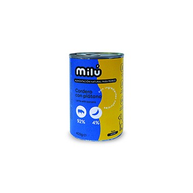 MILÚ PERRO LATAS CON CORDERO Y PLÁTANO 400gr